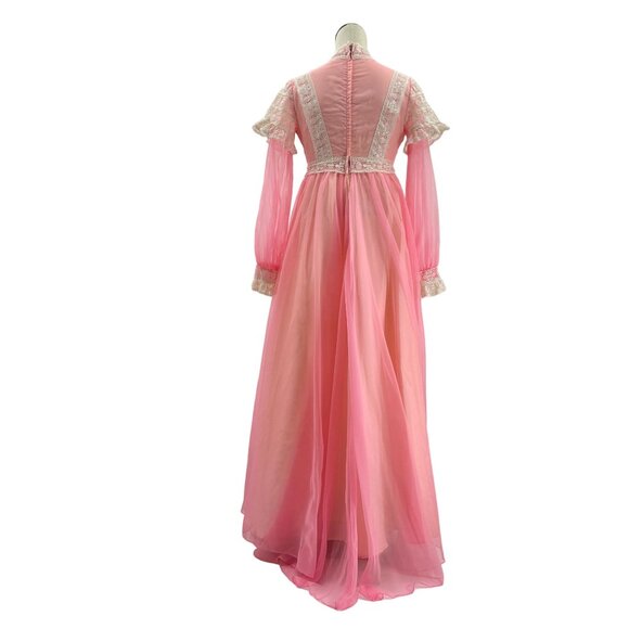 60s 70s Pink and Cream Lace Vintage Maxi-Gown Renaissance Cottagecore - Picture 7 of 12